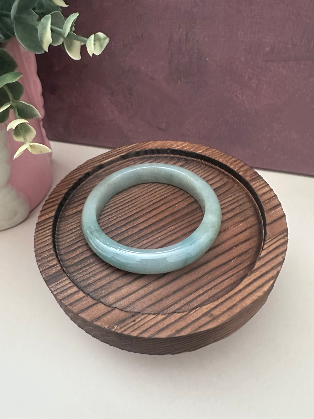 Icy Celadon Jadeite Bangle (Sz 55.8)