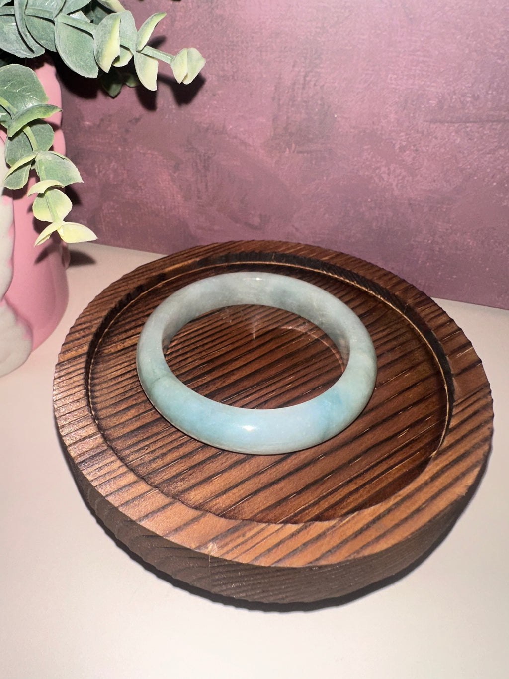 Icy Celadon Jadeite Bangle (Sz 55.8)