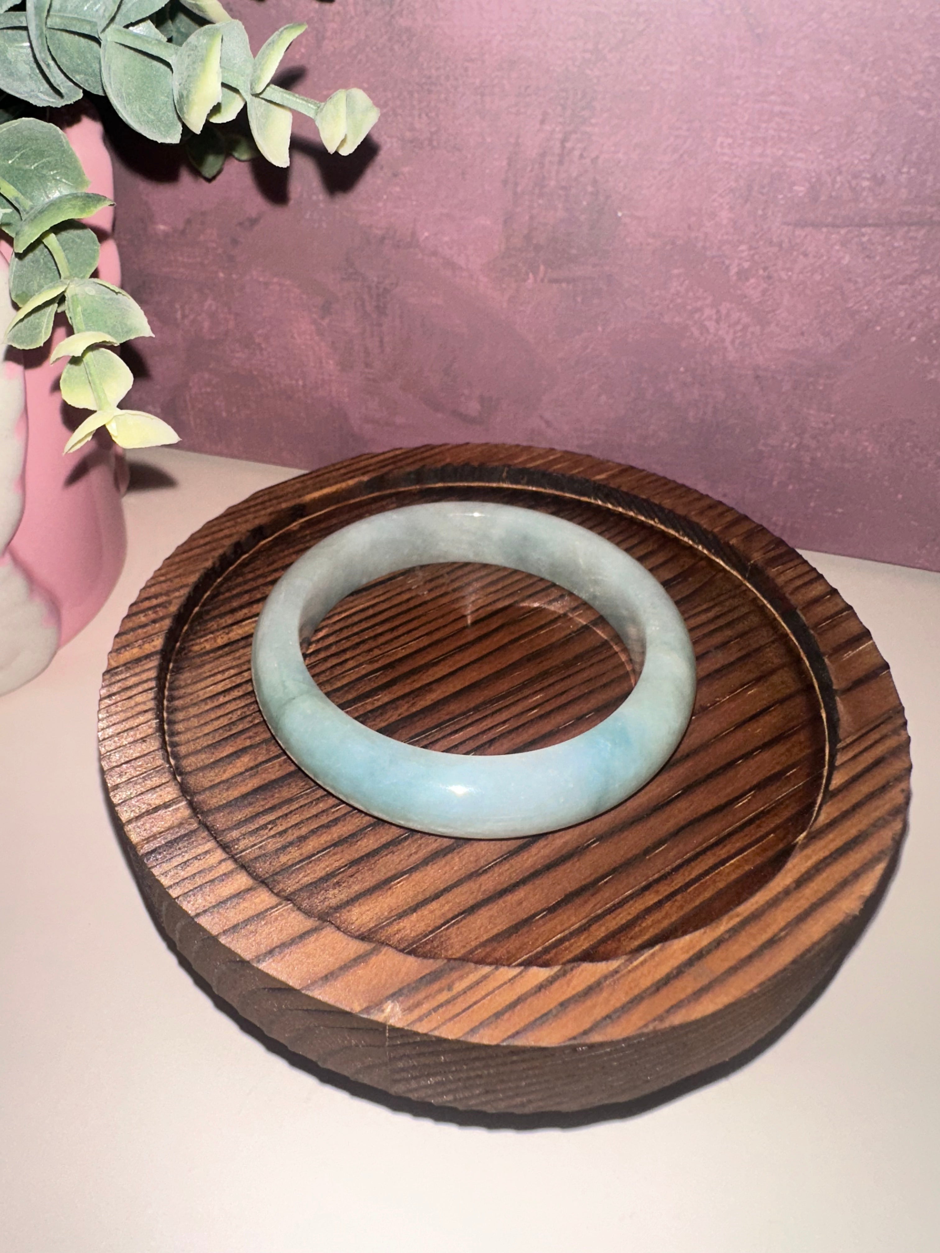 Icy Celadon Jadeite Bangle (Sz 55.8)