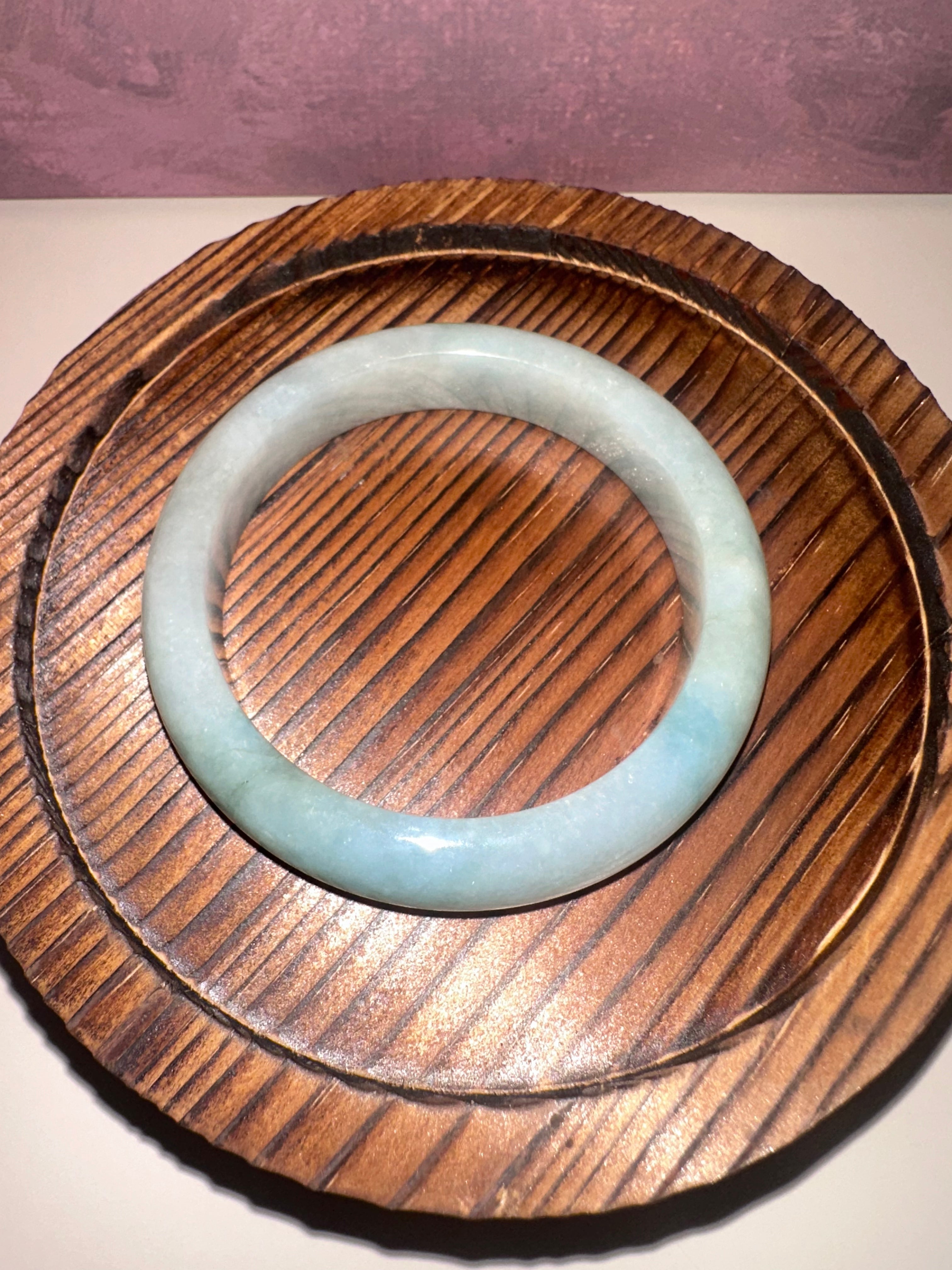 Icy Celadon Jadeite Bangle (Sz 55.8)