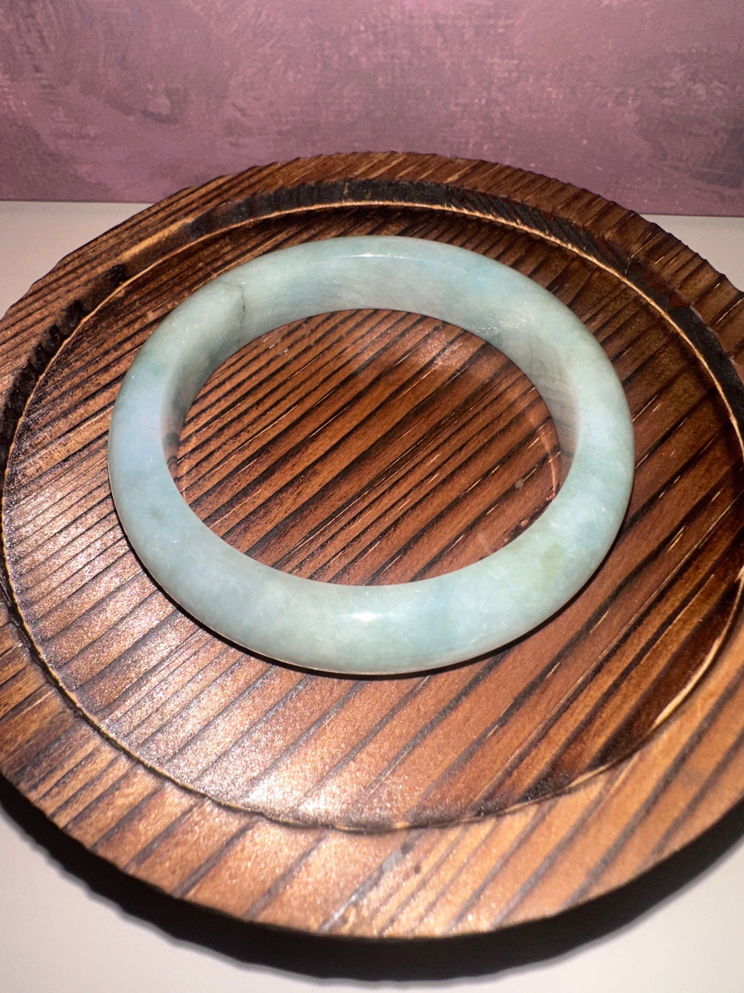 Icy Celadon Jadeite Bangle (Sz 55.8)