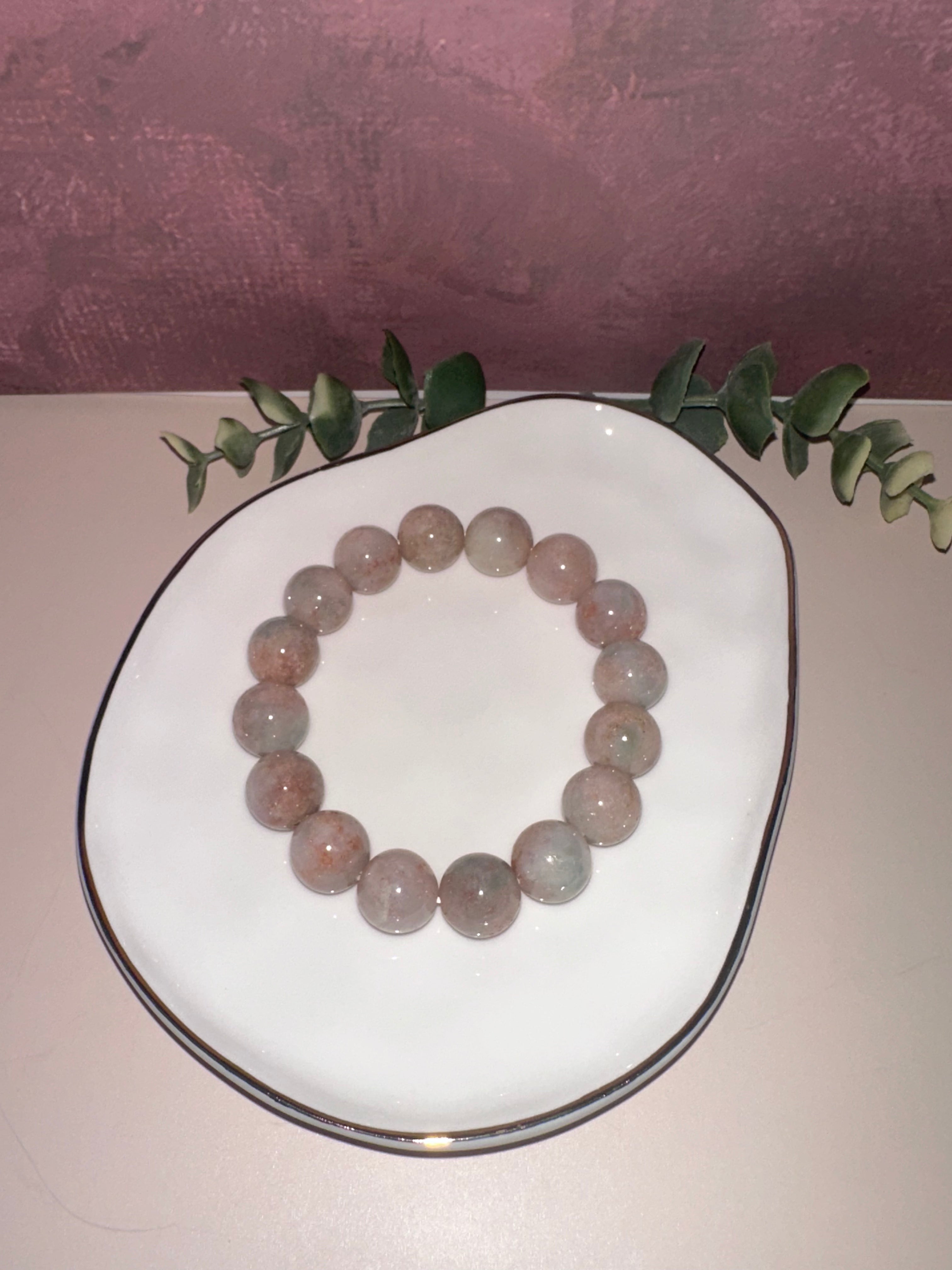 Natural Type A Peach & Cream Jadeite Bead Bracelet