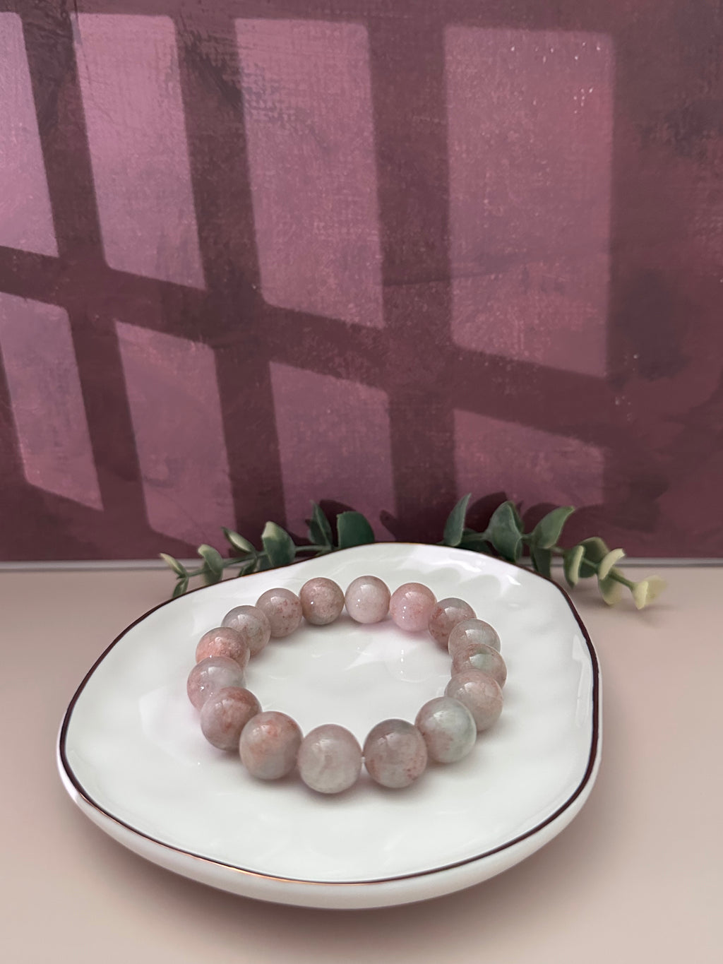 Natural Type A Peach & Cream Jadeite Bead Bracelet