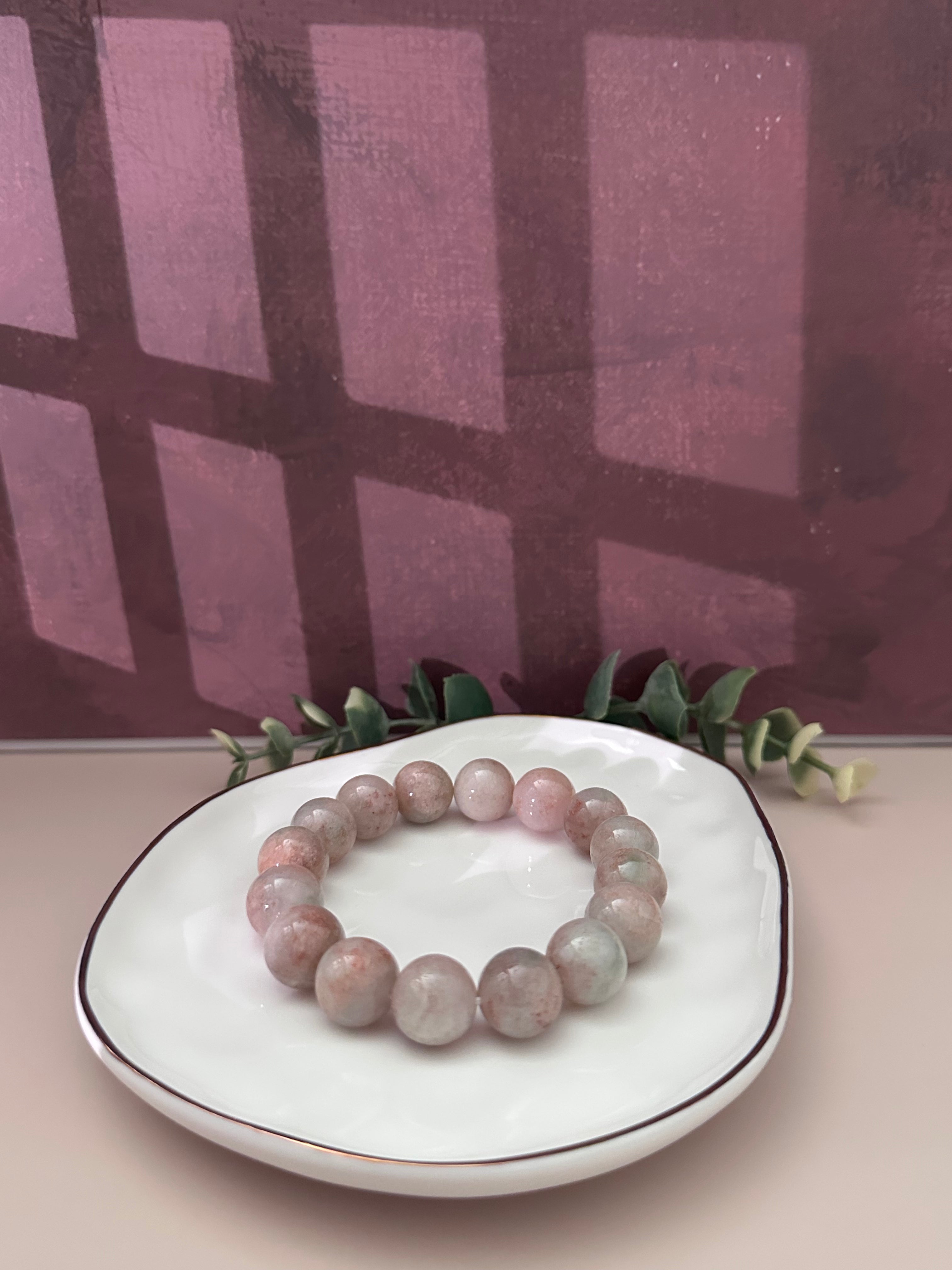 Natural Type A Peach & Cream Jadeite Bead Bracelet