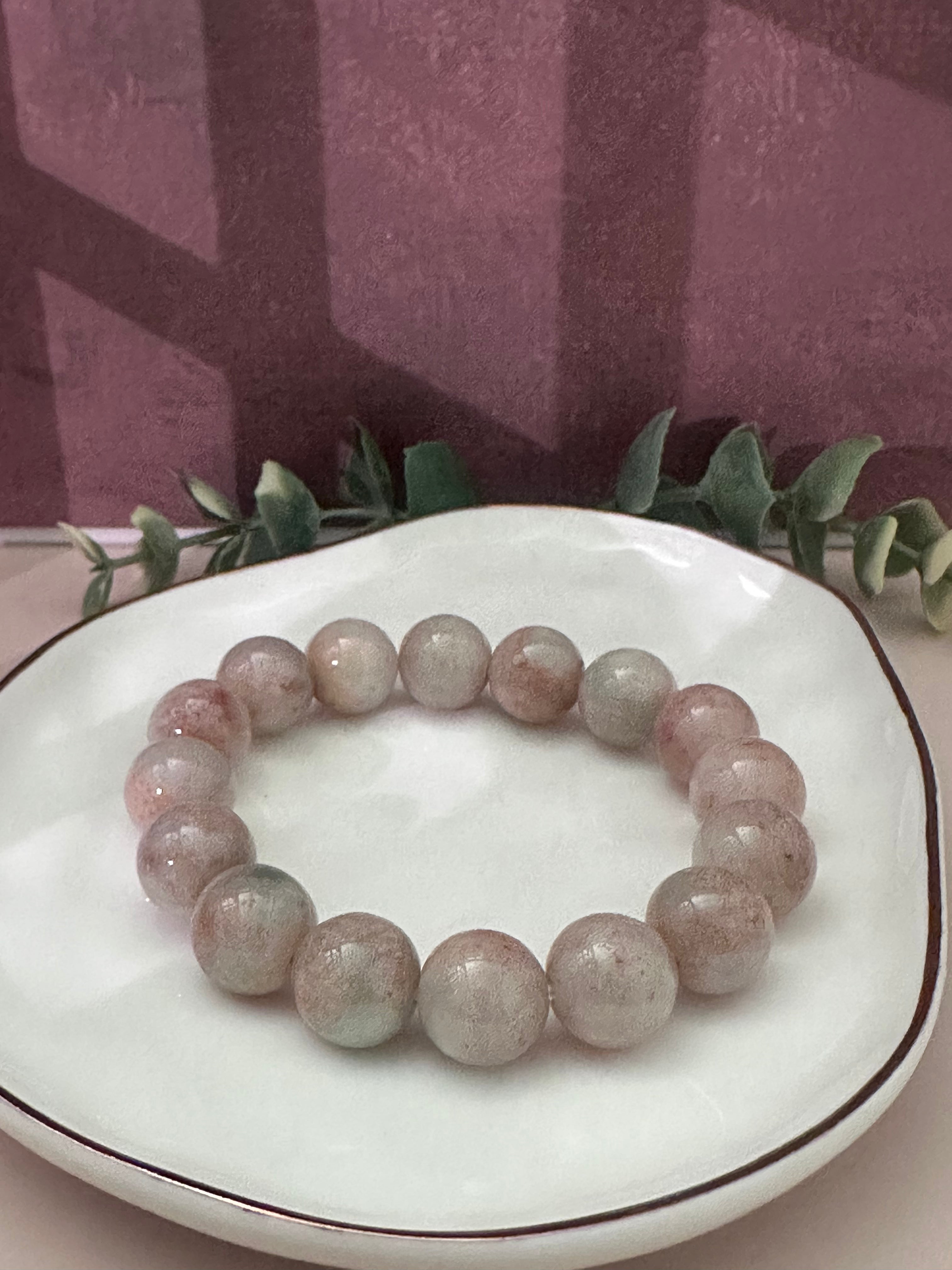Natural Type A Peach & Cream Jadeite Bead Bracelet