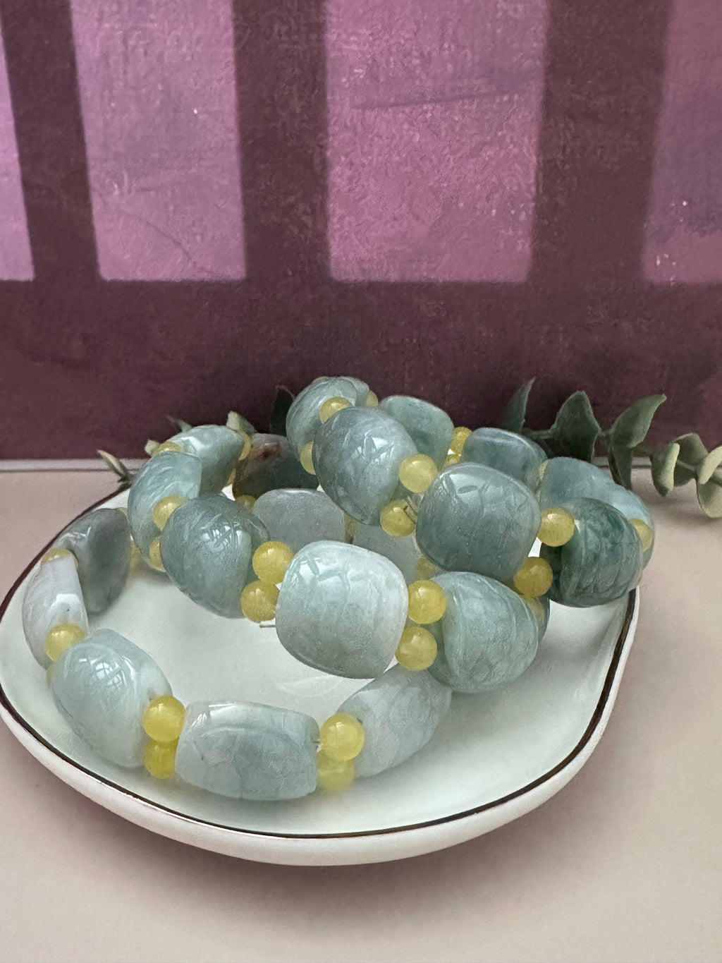 Turtle Shell Type A Jadeite Jade Bead Bracelet