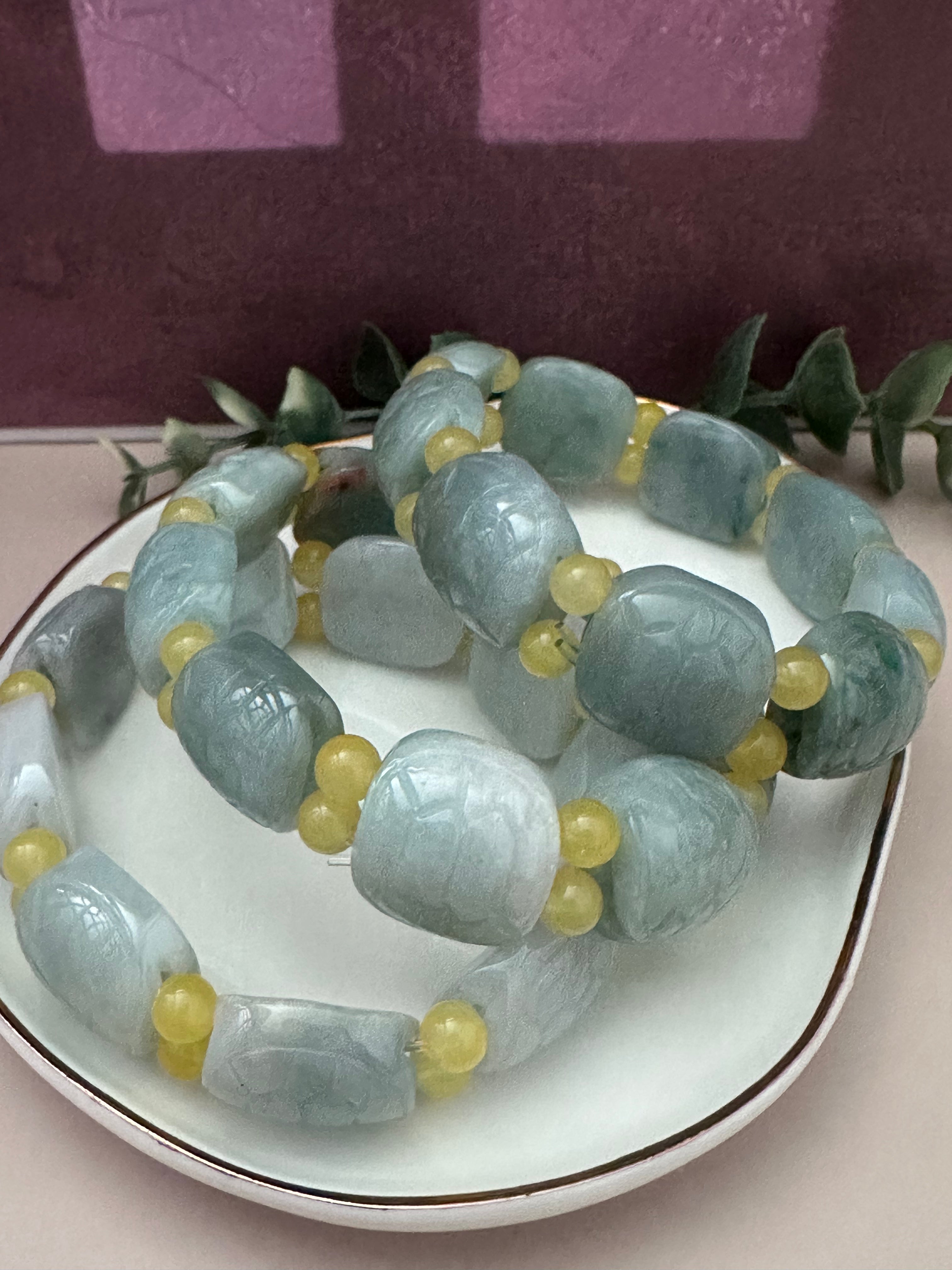 Turtle Shell Type A Jadeite Jade Bead Bracelet