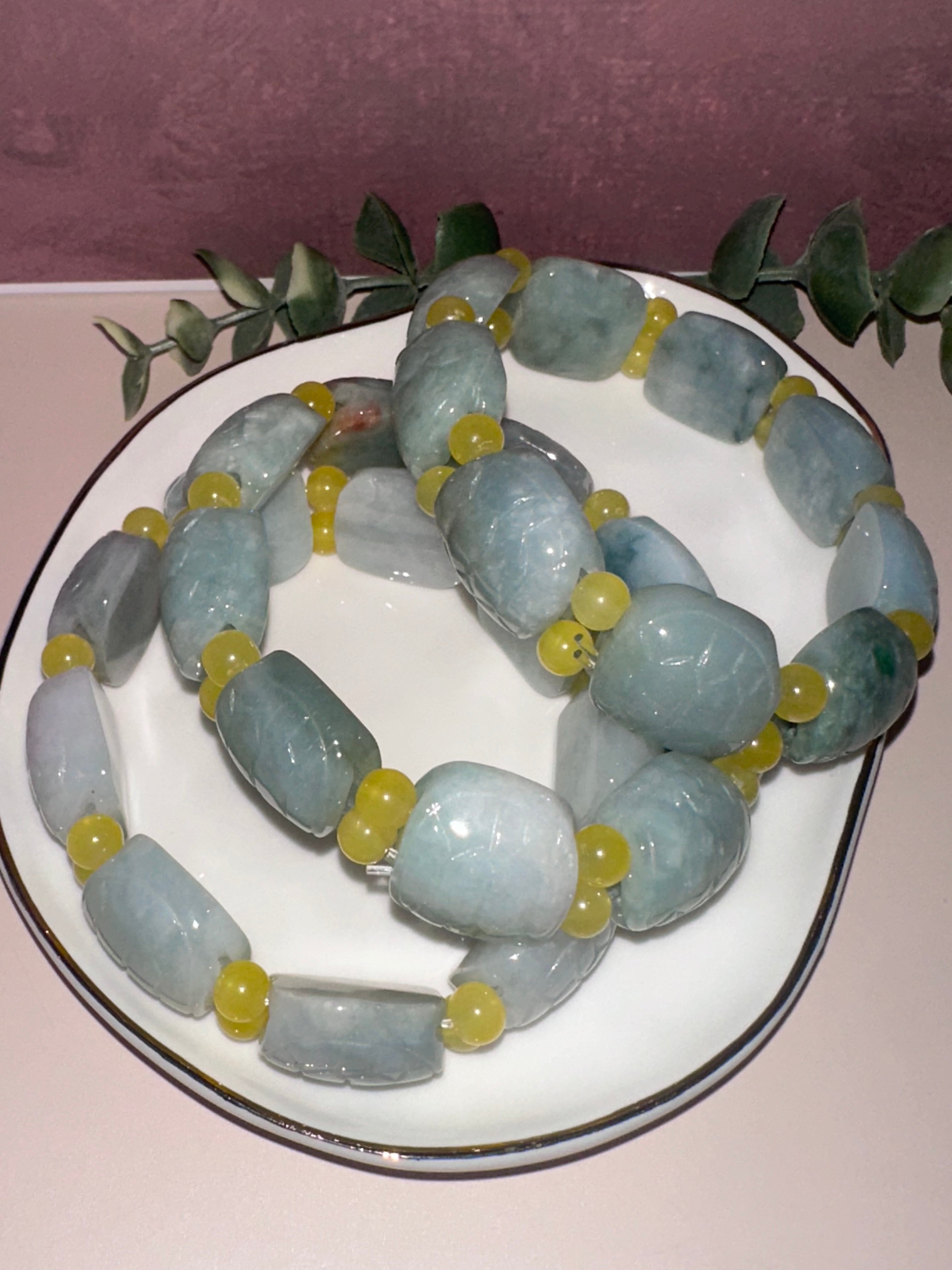Turtle Shell Type A Jadeite Jade Bead Bracelet