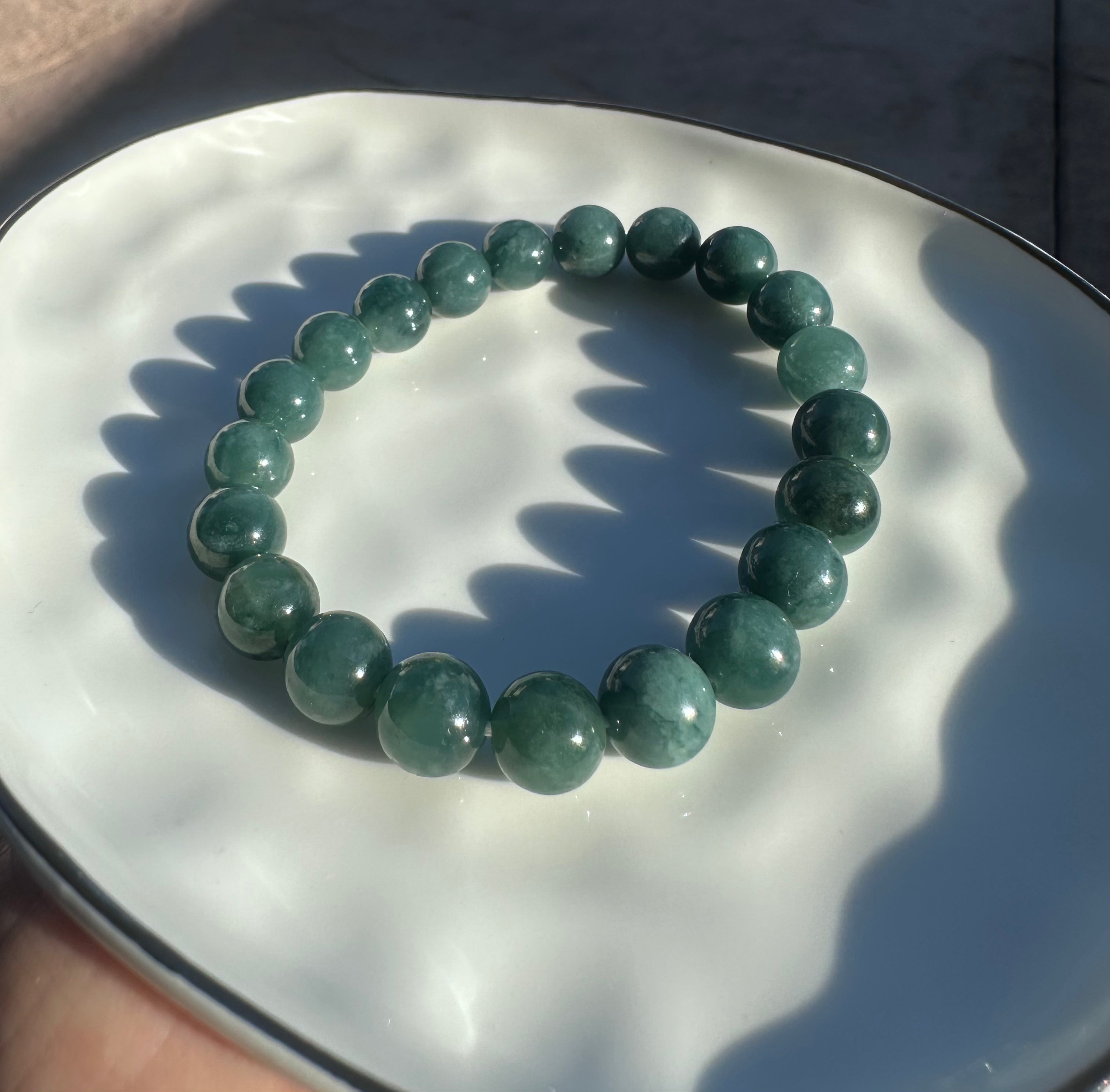 Blue Water Jadeite Bead Bracelet