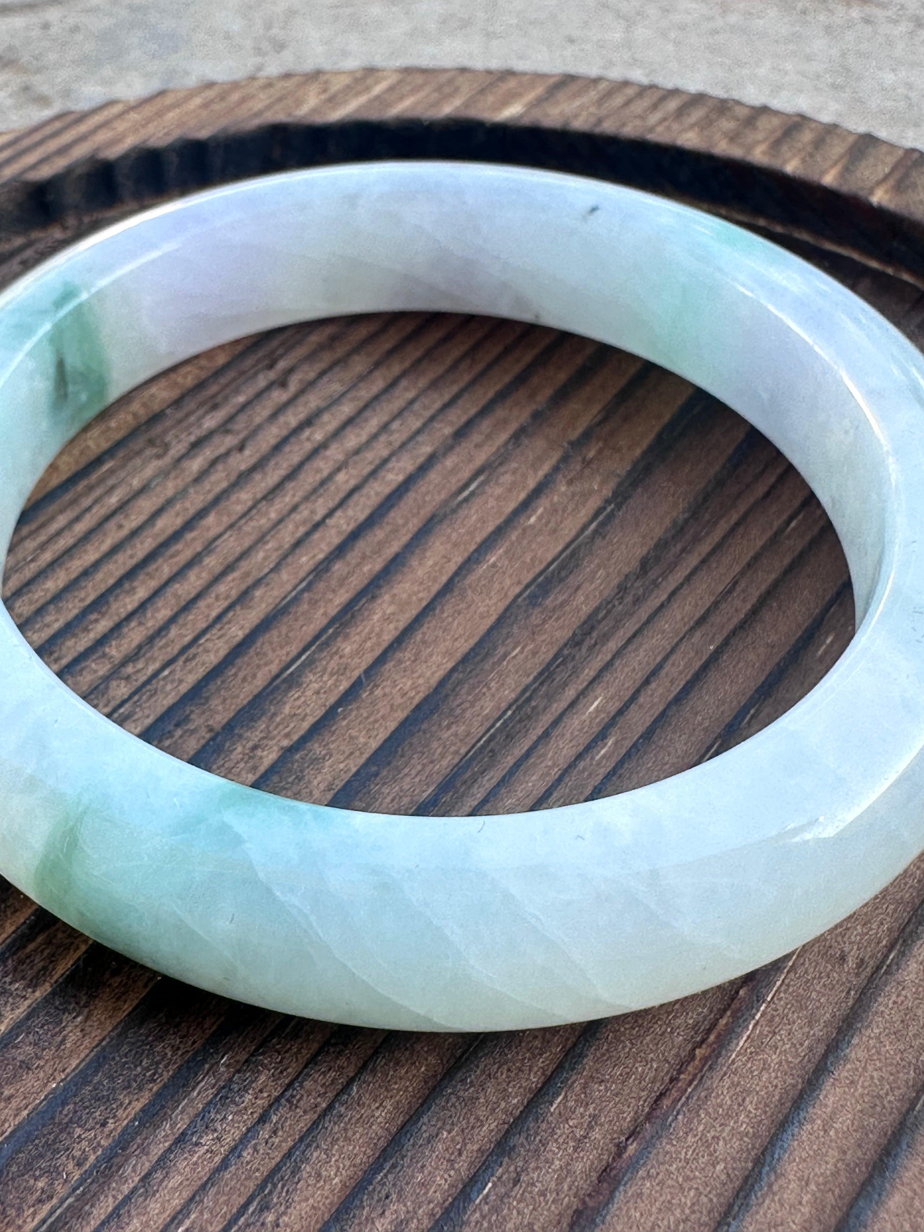 Icy Lavender-Green Jadeite Bangle (Sz 54.0)