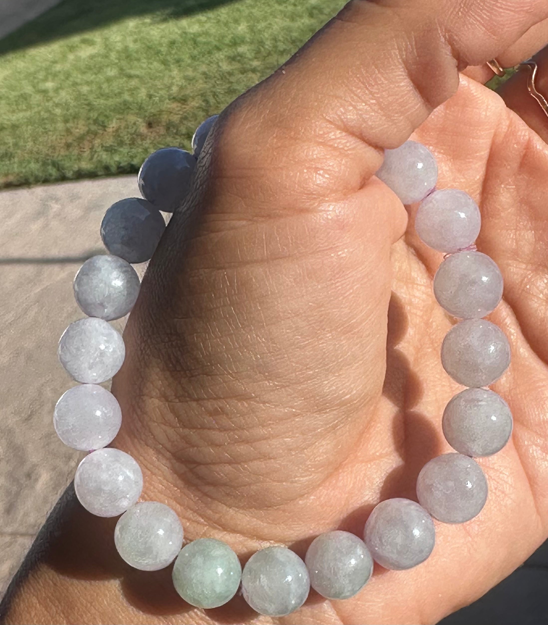 Lavender Mist Green Jadeite Bead Bracelet