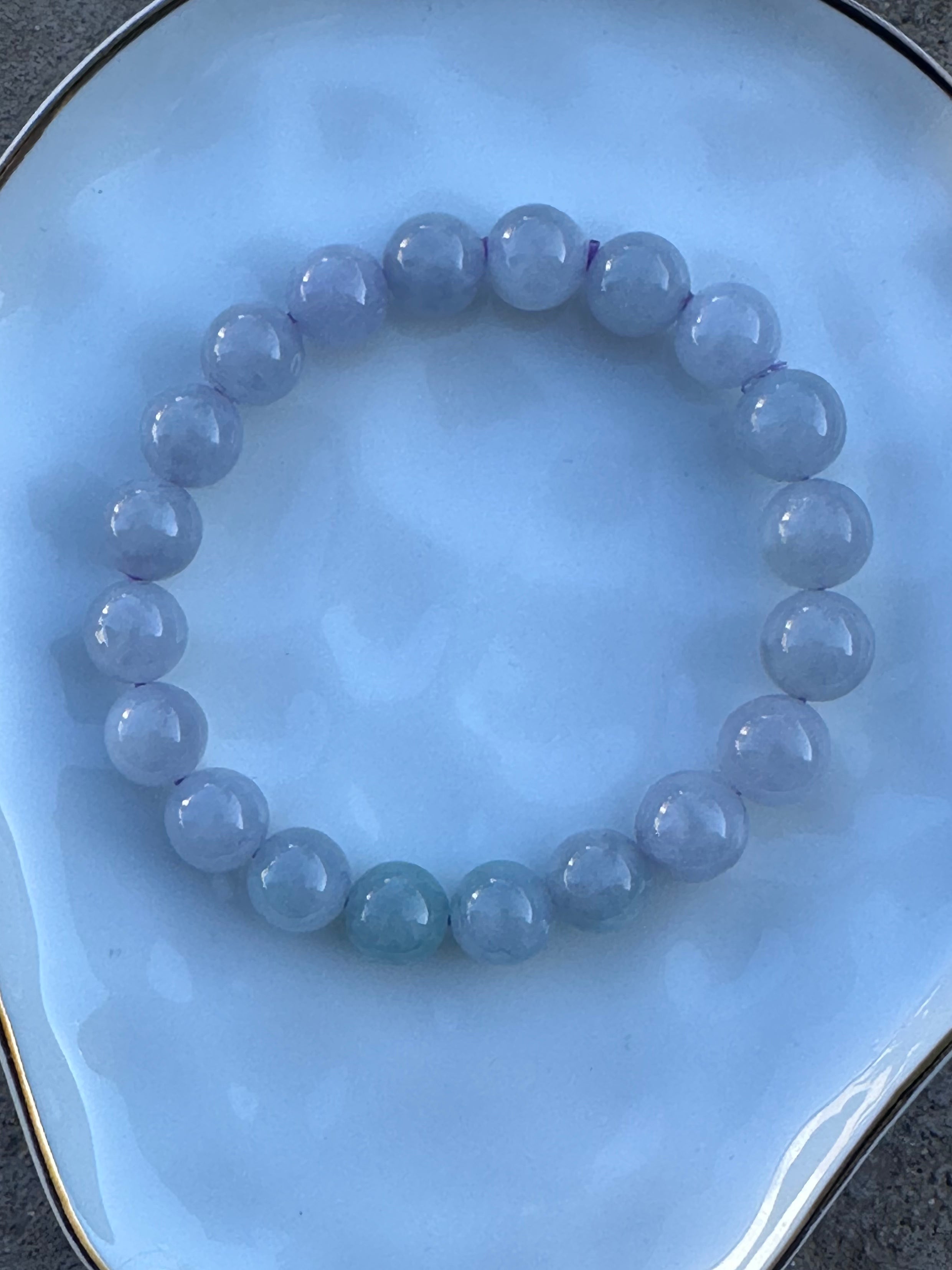 Lavender Mist Green Jadeite Bead Bracelet