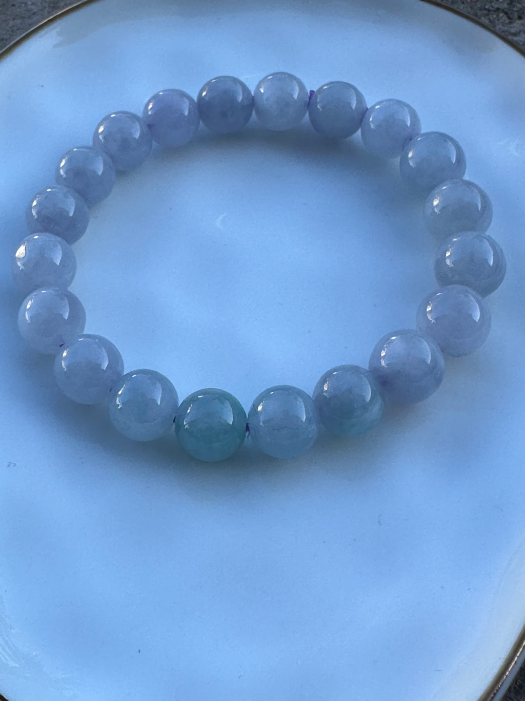 Lavender Mist Green Jadeite Bead Bracelet