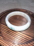 White Jadeite Bangle with Natural Floating Green (Sz 52.0)
