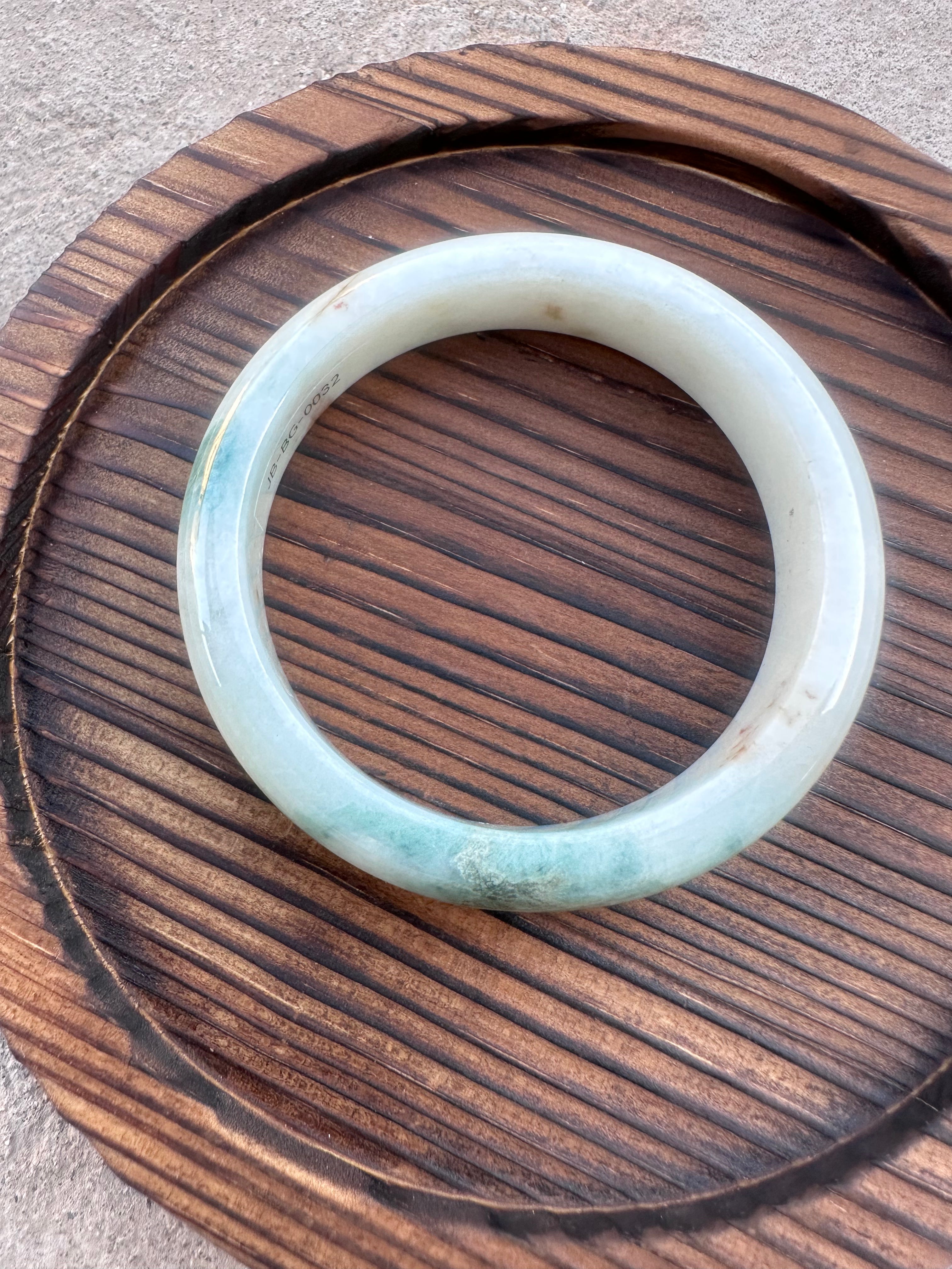 White Jadeite Bangle with Natural Floating Green (Sz 52.0)