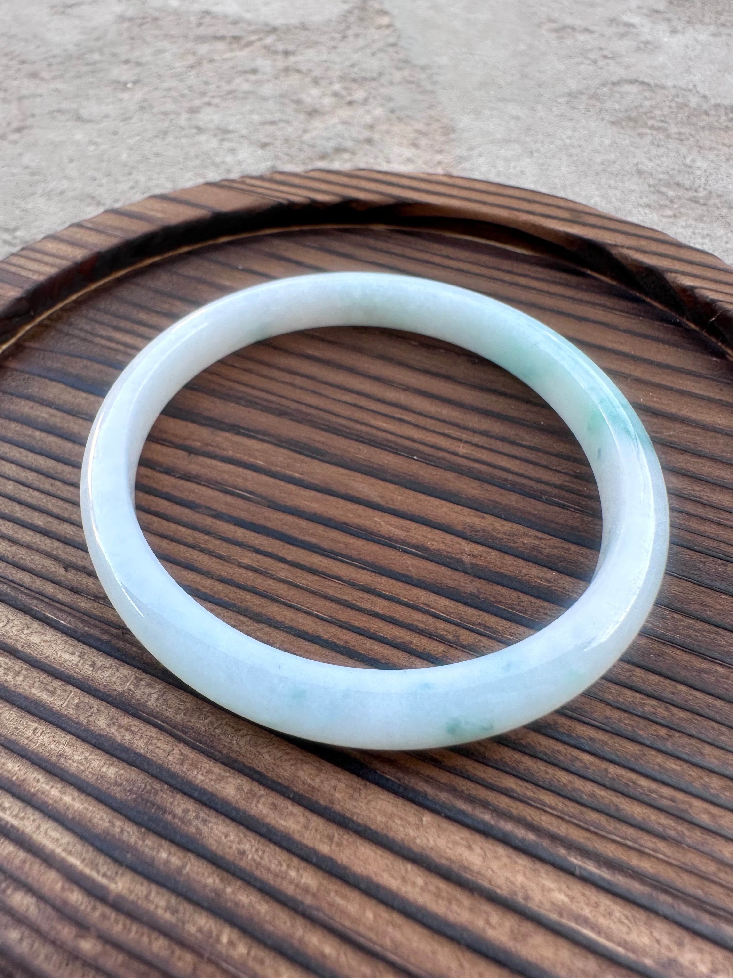 Icy White Jadeite Bangle with Floating Green (Sz 52.0)