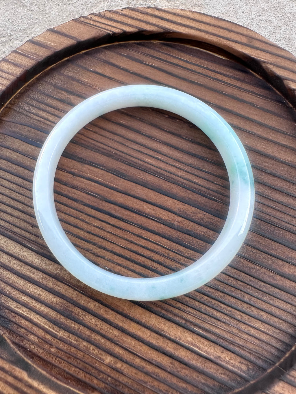 Icy White Jadeite Bangle with Floating Green (Sz 52.0)