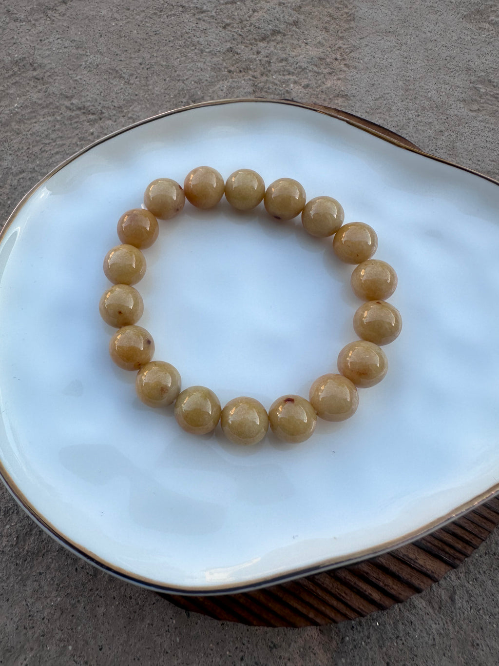 Honey Yellow Jadeite Bracelet — Heat-Treated Jadeite Beads (Uncertified)