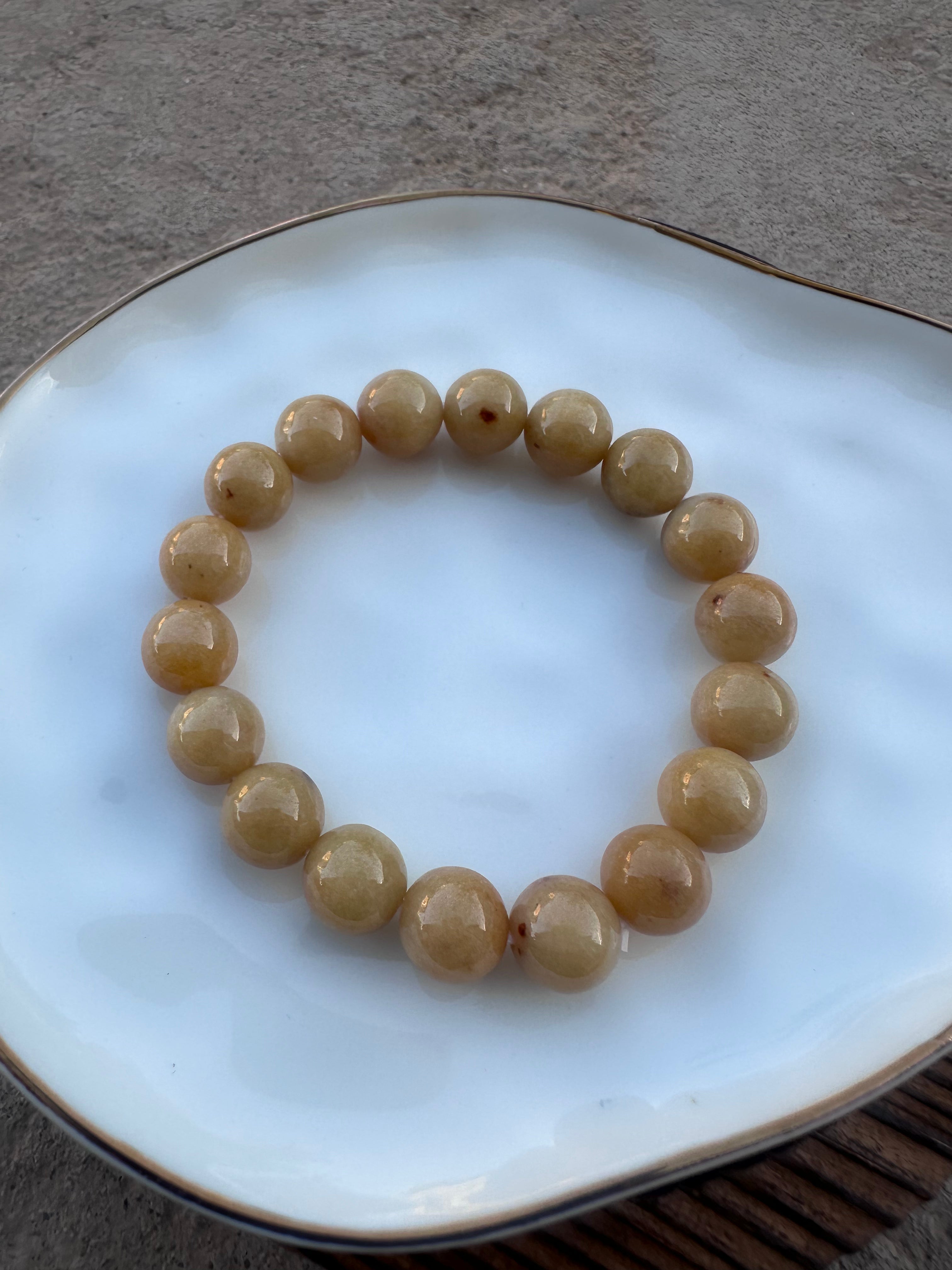 Honey Yellow Jadeite Bracelet — Heat-Treated Jadeite Beads (Uncertified)