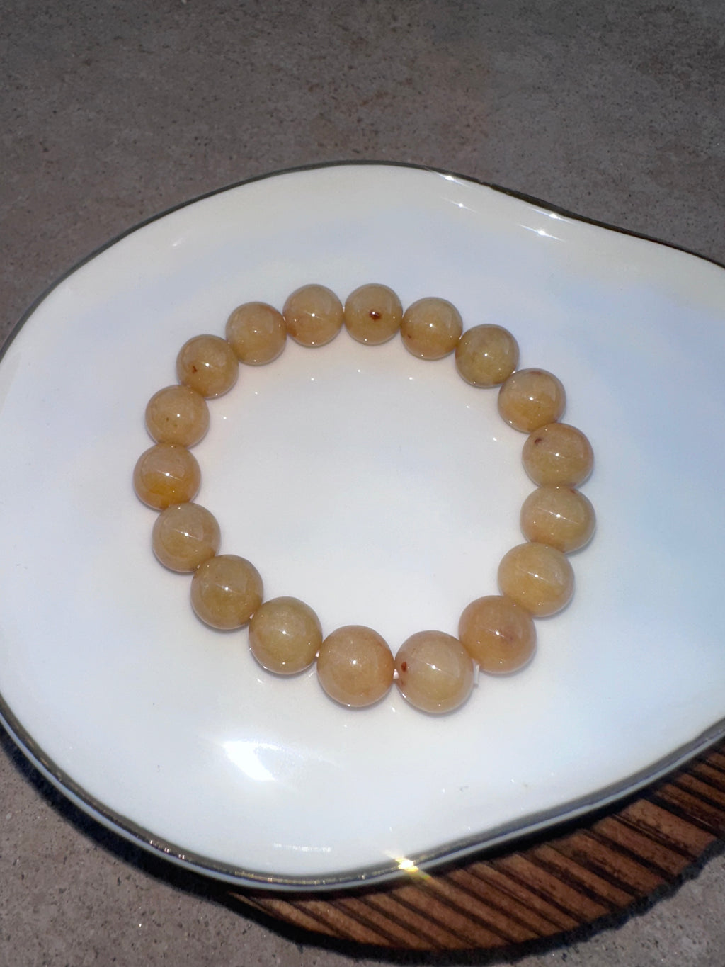 Honey Yellow Jadeite Bracelet — Heat-Treated Jadeite Beads (Uncertified)