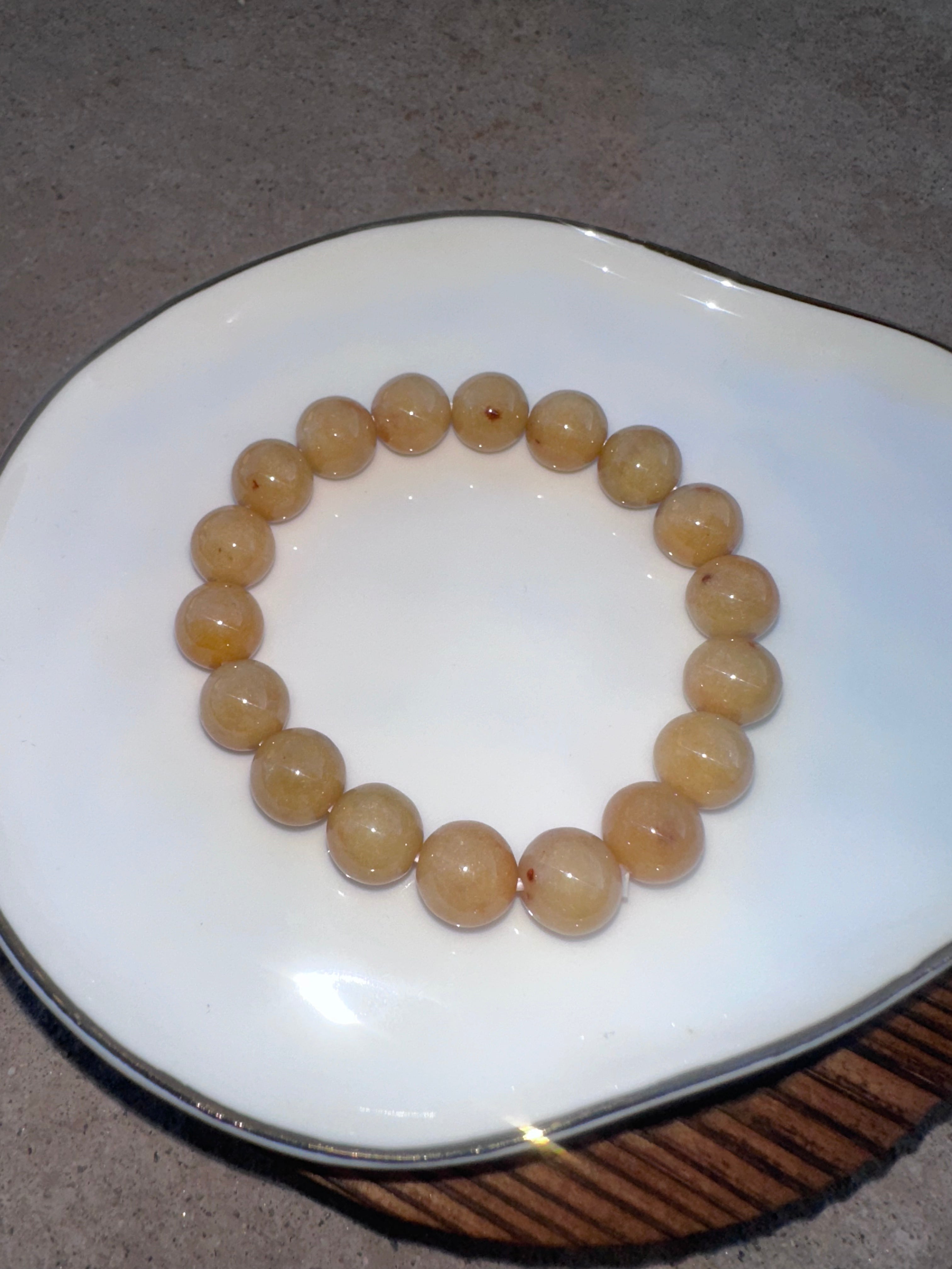 Honey Yellow Jadeite Bracelet — Heat-Treated Jadeite Beads (Uncertified)