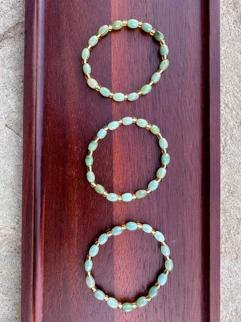 Natural Jadeite Jade Bracelet — Soft Green Oval Beads with Gold-Tone Accents ( Uncertified)  (Each)
