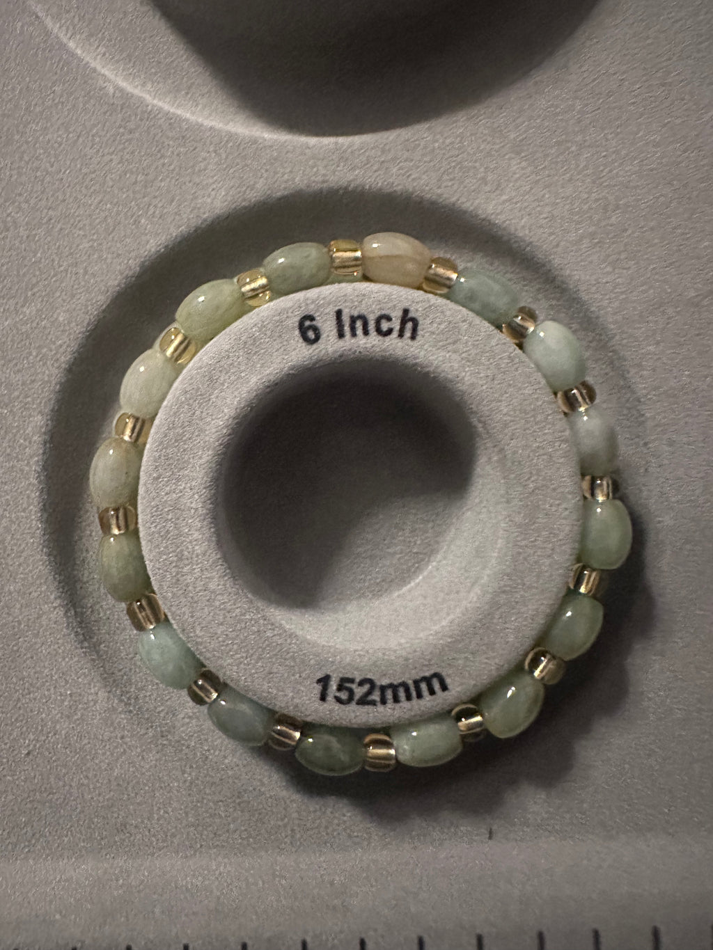 Natural Jadeite Jade Bracelet — Soft Green Oval Beads with Gold-Tone Accents ( Uncertified)  (Each)