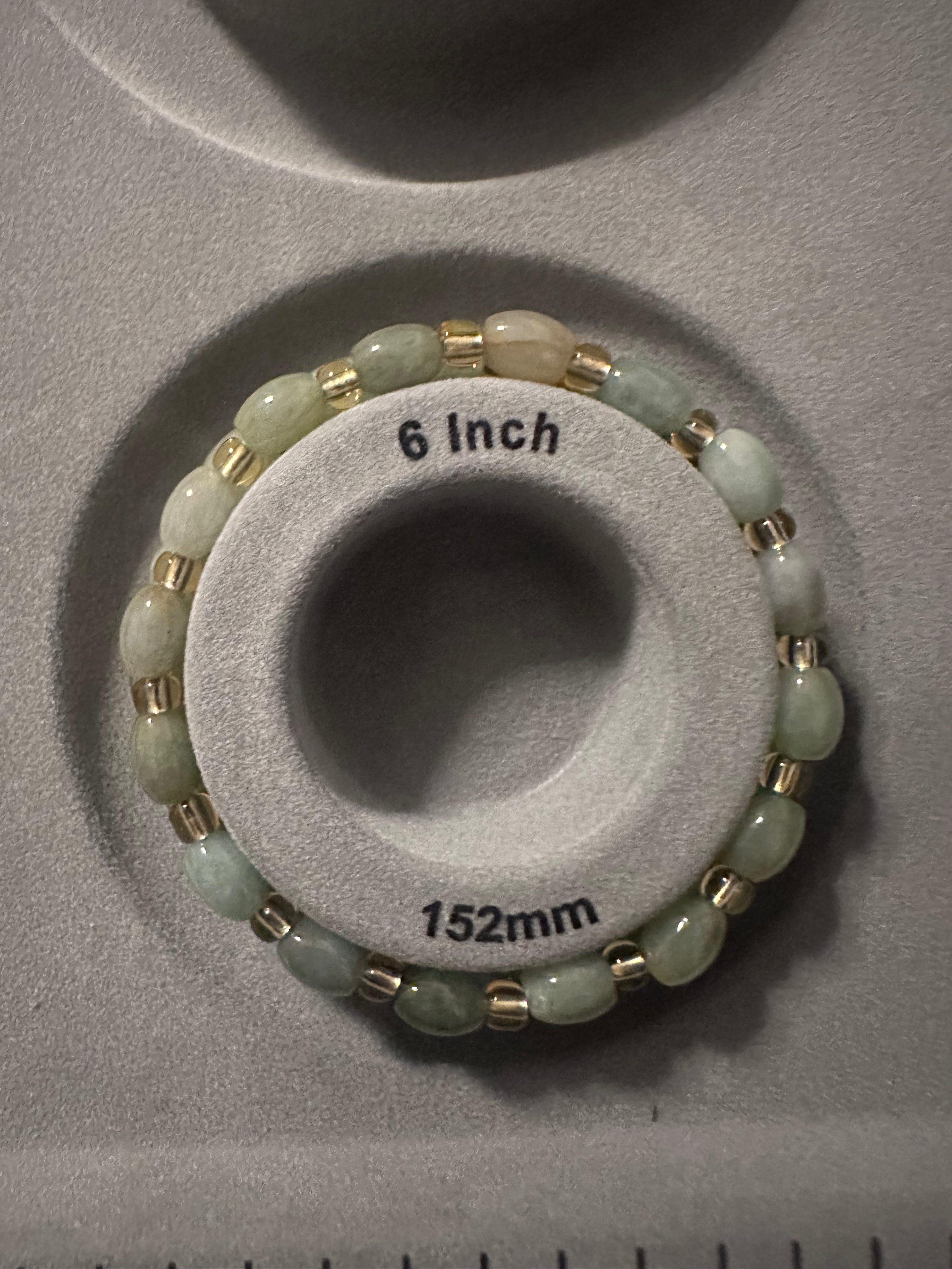 Natural Jadeite Jade Bracelet — Soft Green Oval Beads with Gold-Tone Accents ( Uncertified)  (Each)