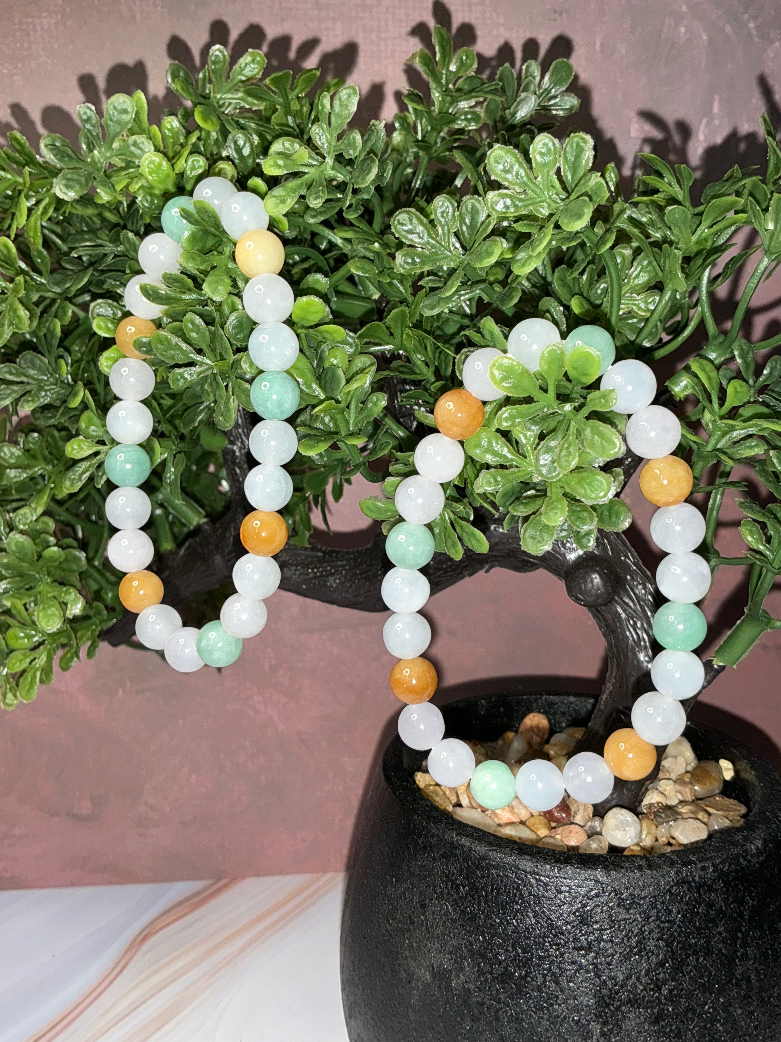 Icy Jadeite Jade Multicolor Bead Bracelet