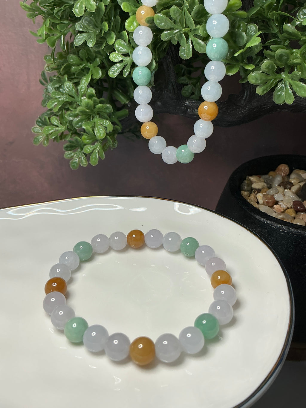 Icy Jadeite Jade Multicolor Bead Bracelet