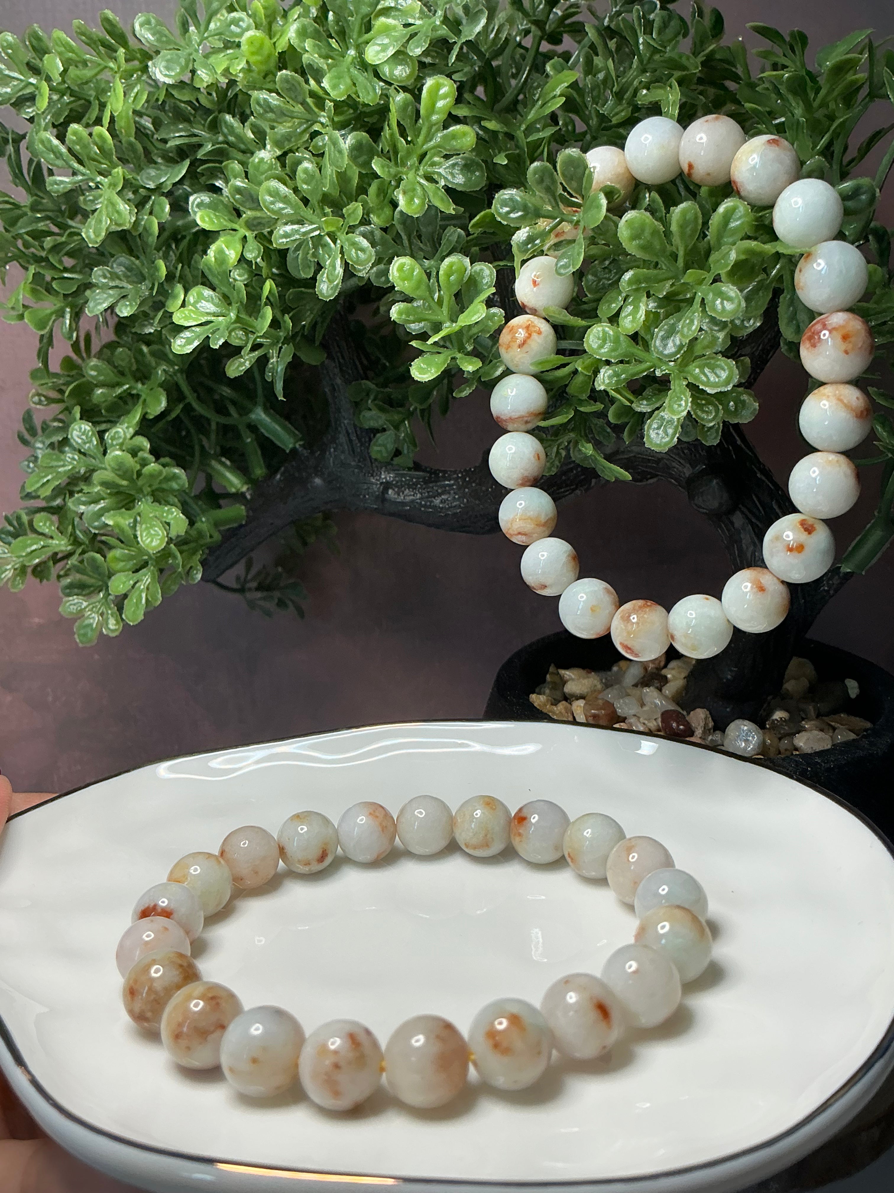 White Jadeite Jade Bracelet with Natural Sajin