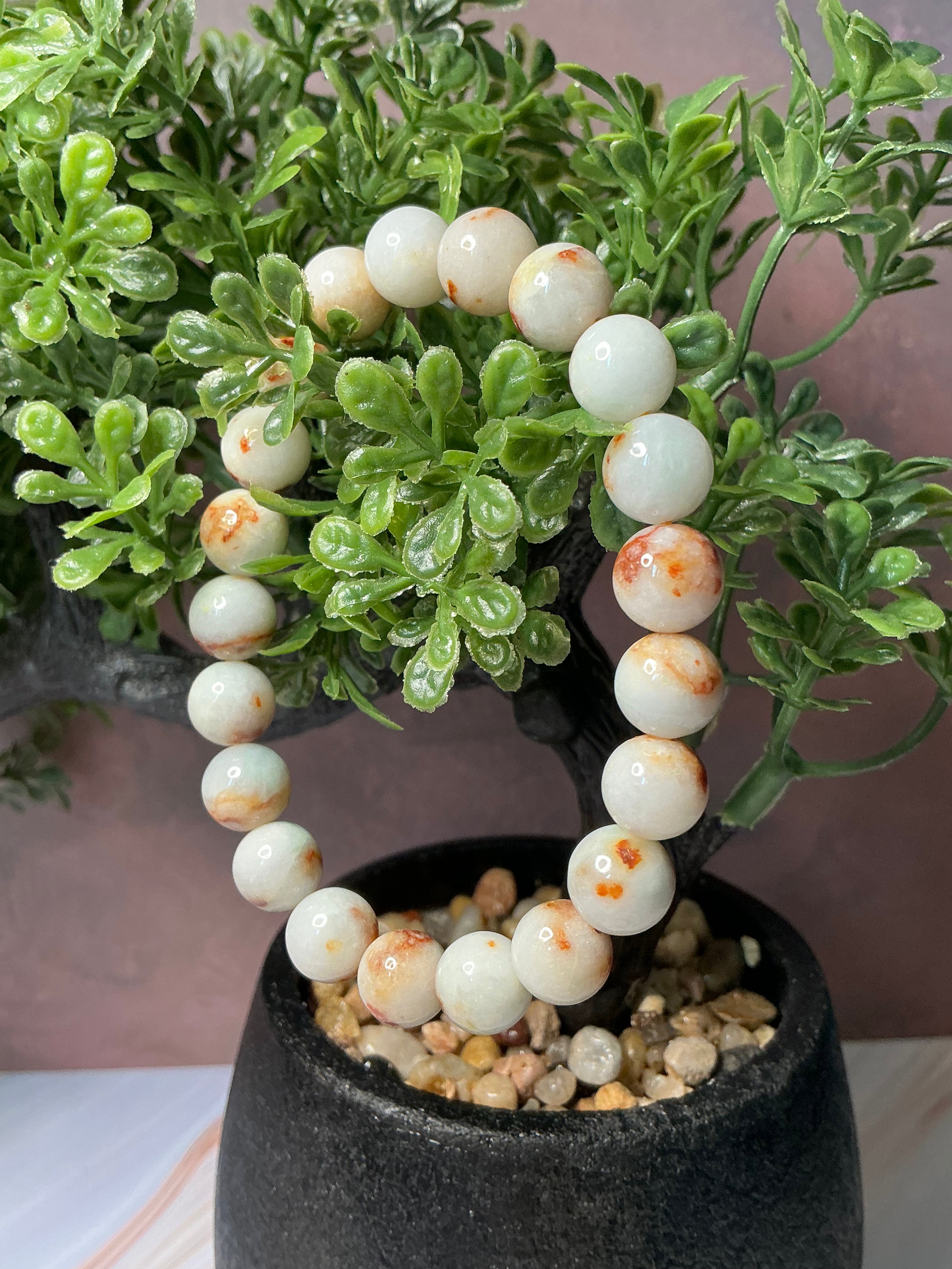 White Jadeite Jade Bracelet with Natural Sajin