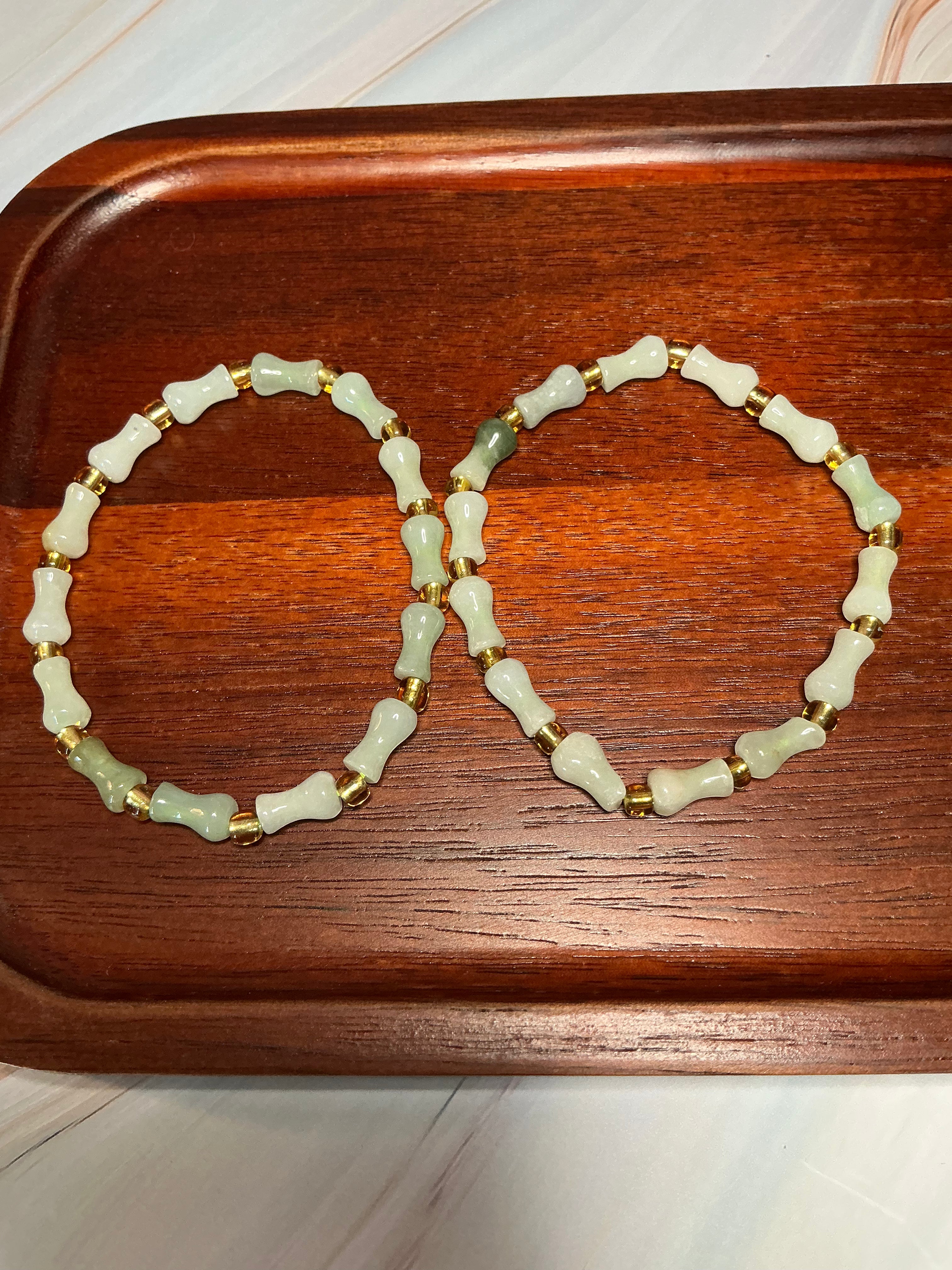 Jadeite Jade Carved Bone Bead Bracelet