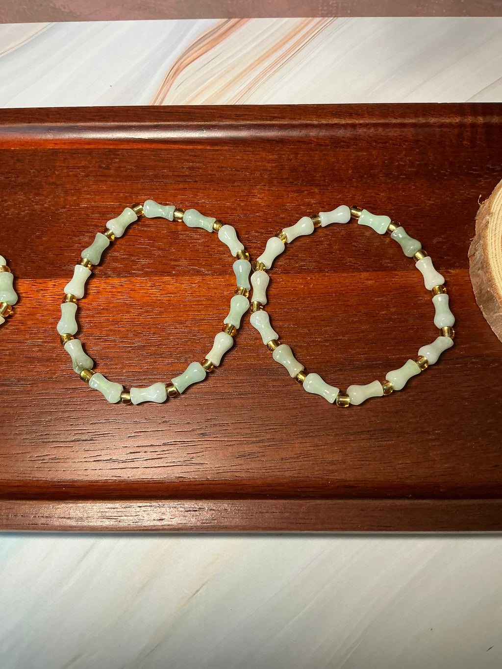 Jadeite Jade Carved Bone Bead Bracelet