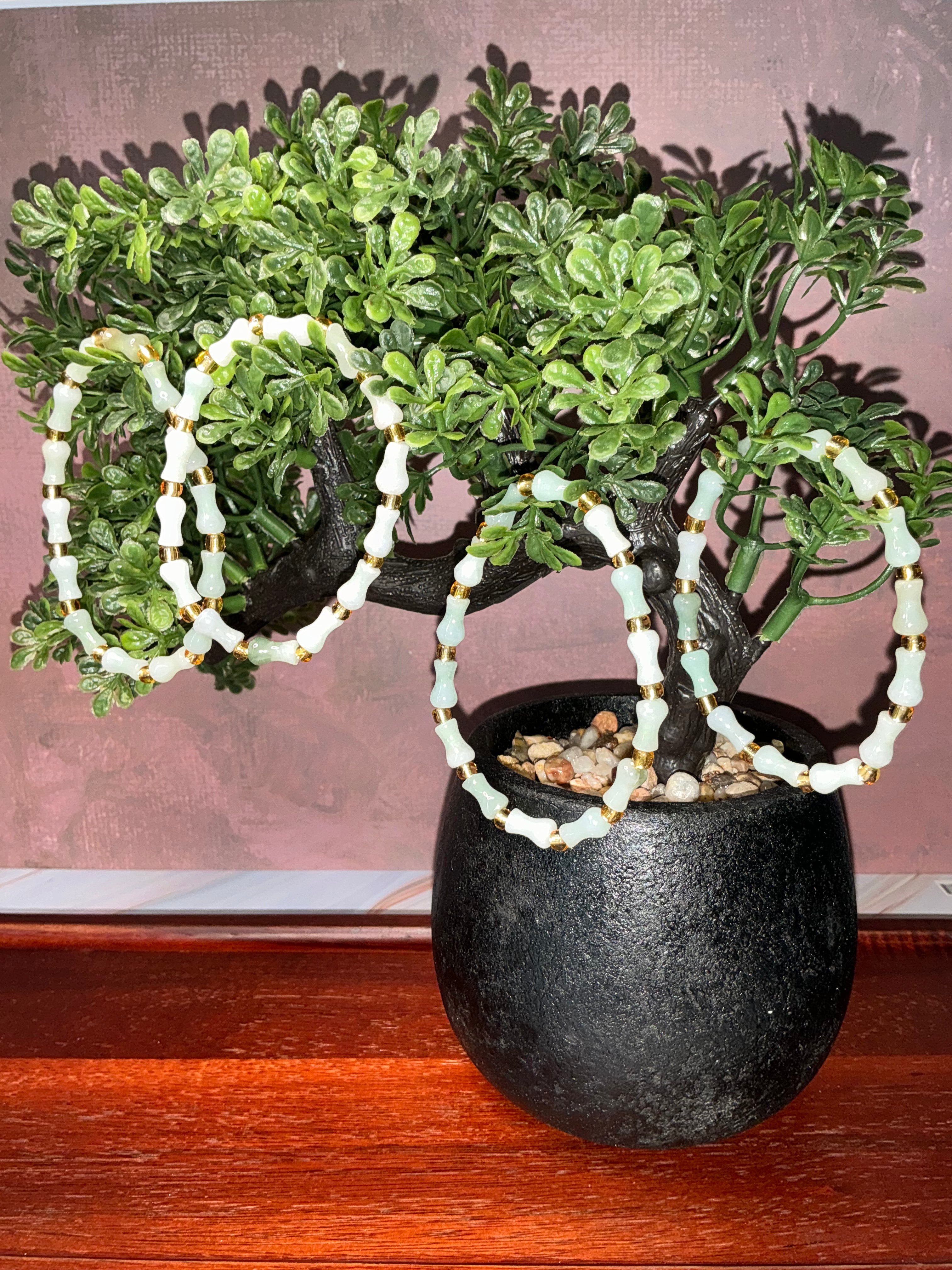 Jadeite Jade Carved Bone Bead Bracelet