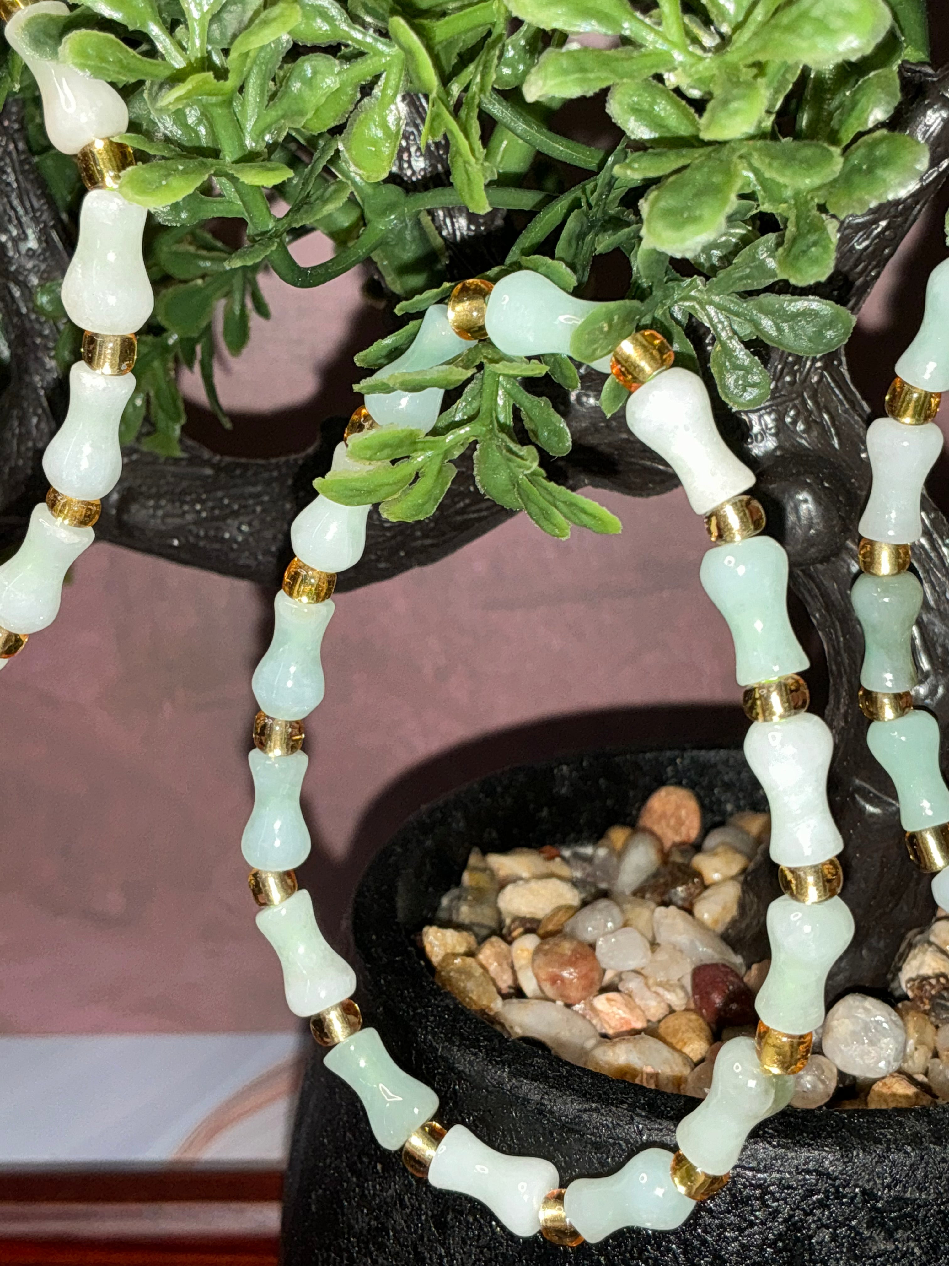 Jadeite Jade Carved Bone Bead Bracelet