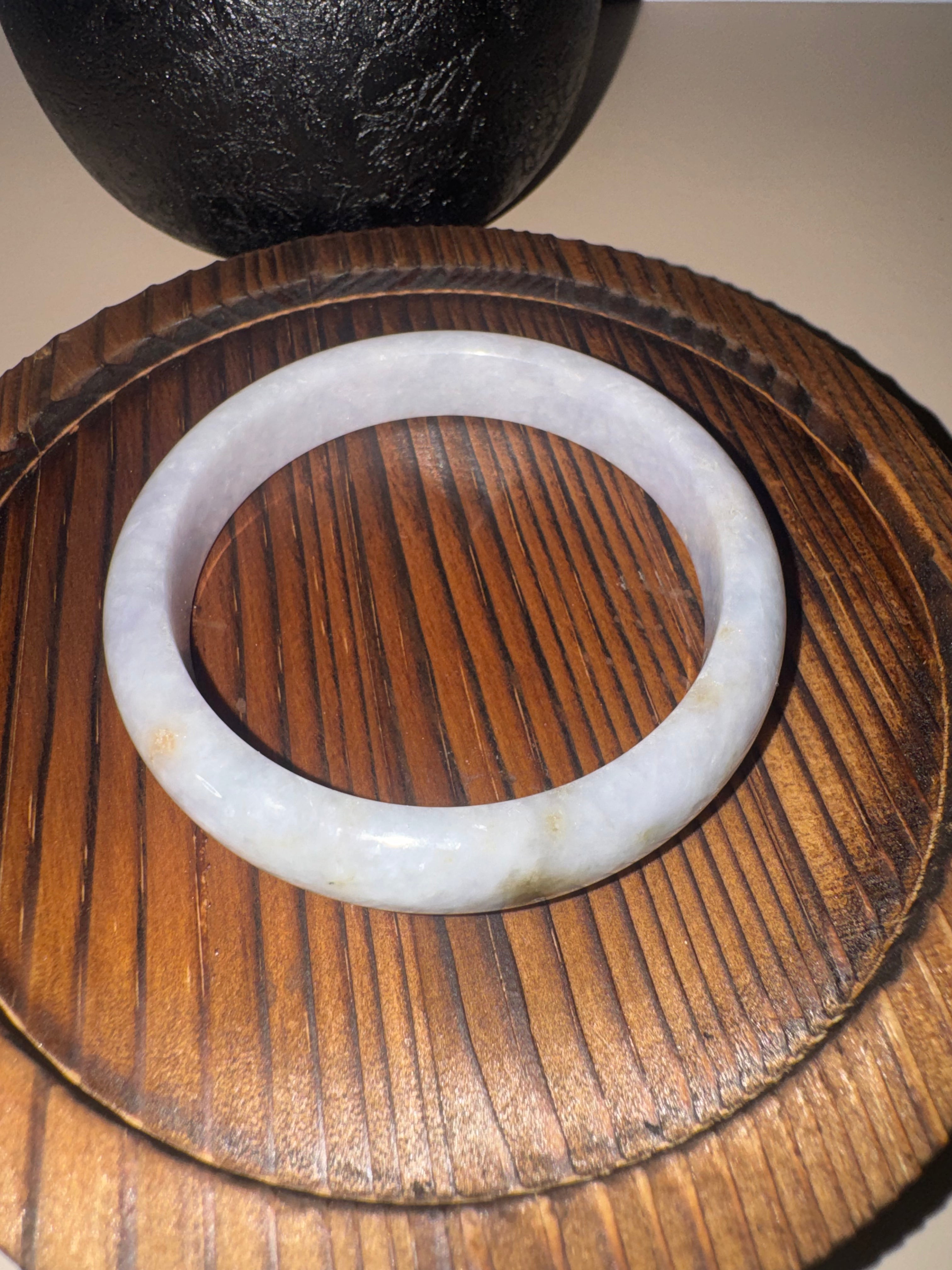 Lavender-White Jadeite Bangle with Natural Sajin (Sz 56.3)