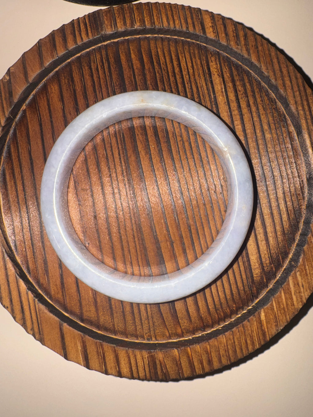 Lavender-White Jadeite Bangle with Natural Sajin (Sz 56.3)