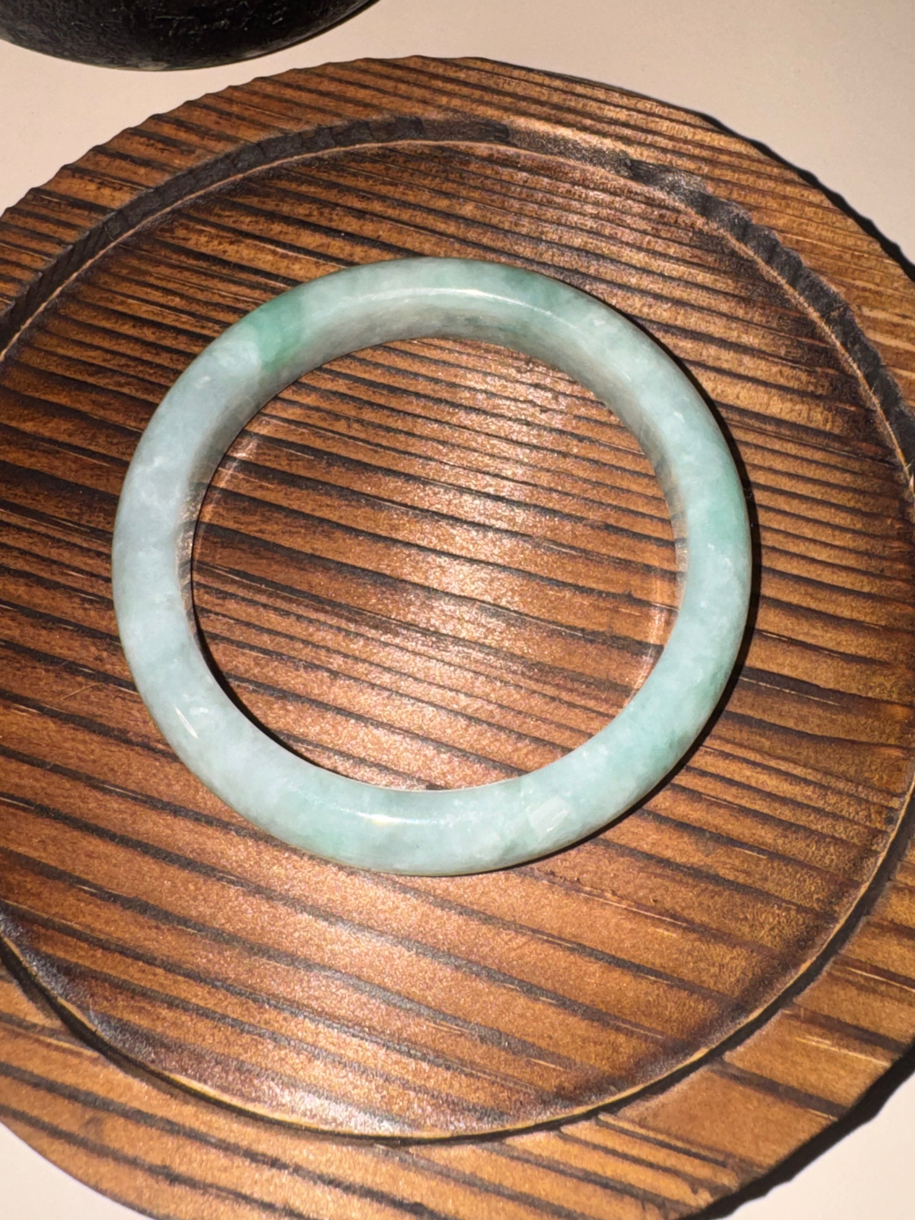 Soft Icy Apple Green Type A Jadeite Bangle (Sz 51.5)