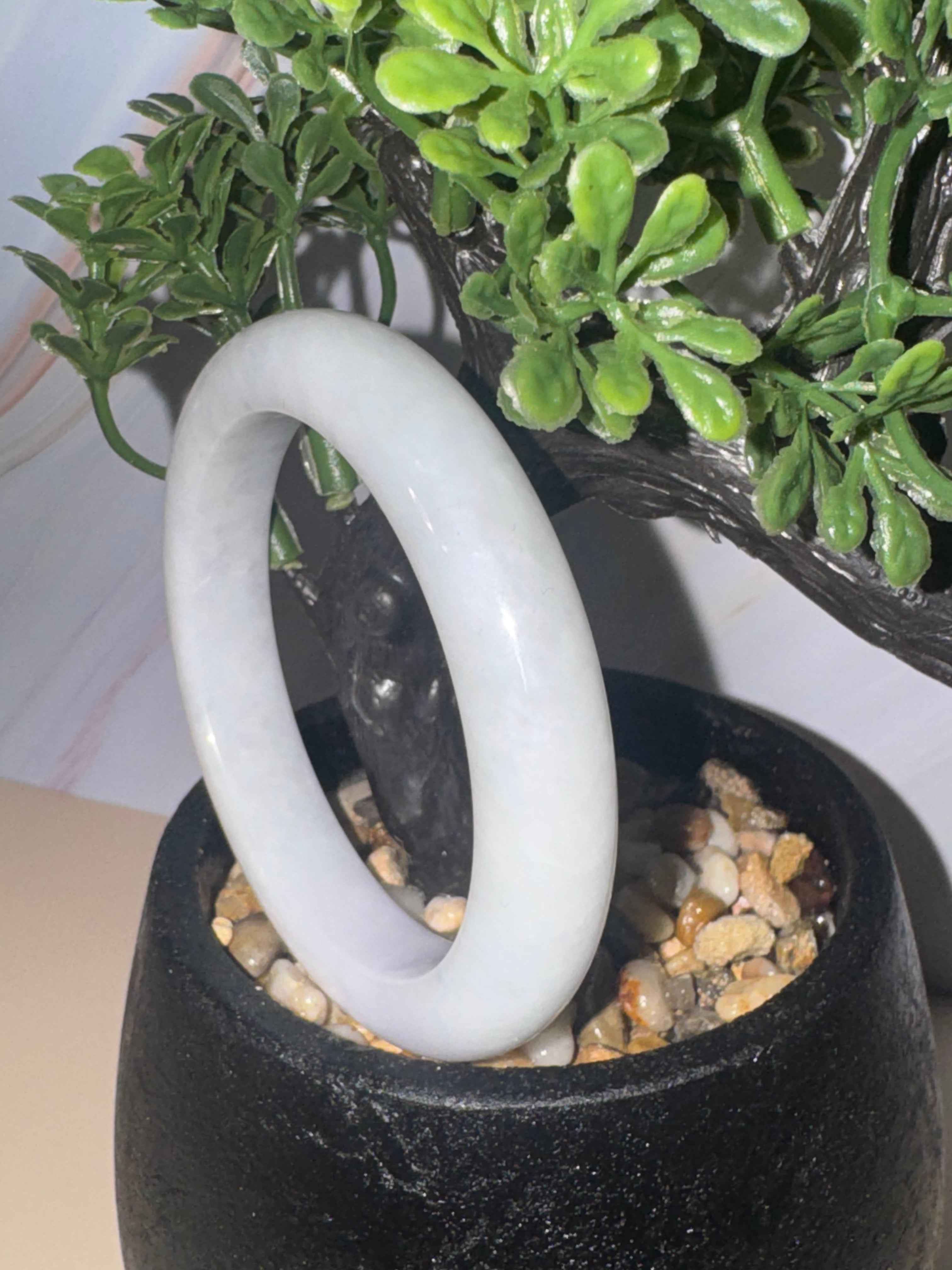 Natural White Jadeite Bangle (Sz 53.0)